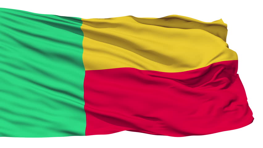Animation of the full fluttering national flag of Benin isolated on white