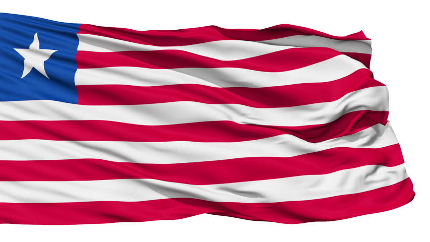 Animation of the full fluttering national flag of Liberia isolated on white