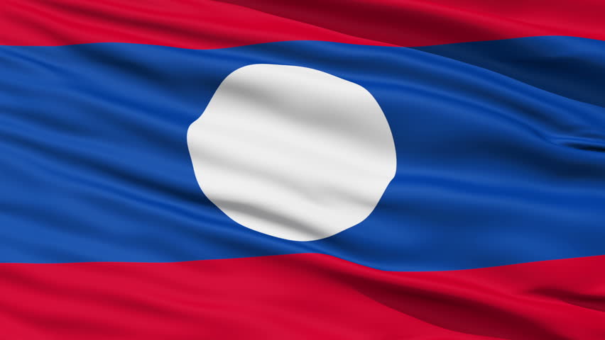 Closeup cropped view of a fluttering national flag of Laos