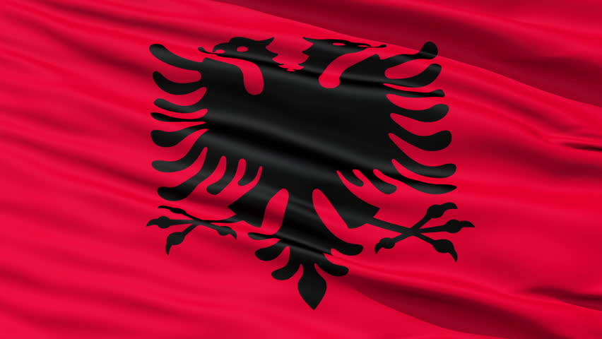 Closeup cropped view of a fluttering national flag of Albania