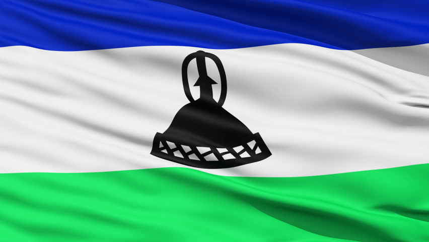 Closeup cropped view of a fluttering national flag of Lesotho