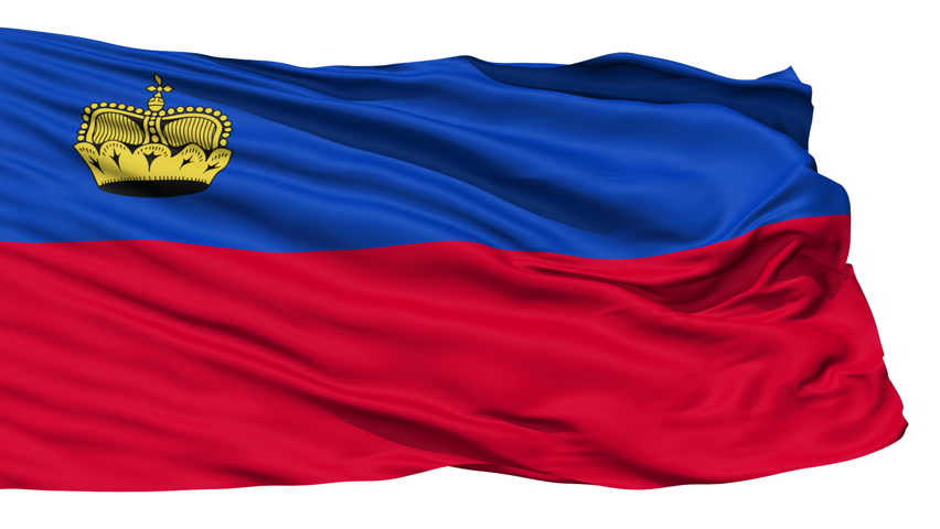 Animation of the full fluttering national flag of Liechtenstein isolated on