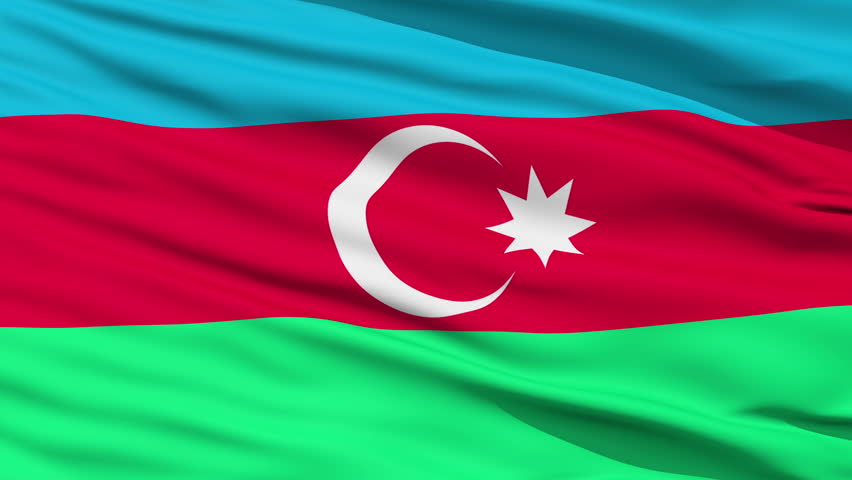 Closeup cropped view of a fluttering national flag of Azerbaijan