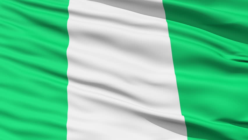 Closeup cropped view of a fluttering national flag of Nigeria