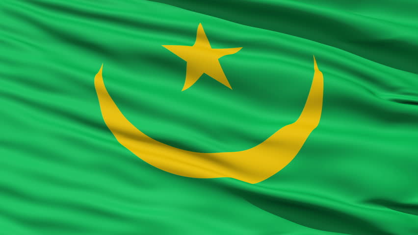 Closeup cropped view of a fluttering national flag of Mauritania
