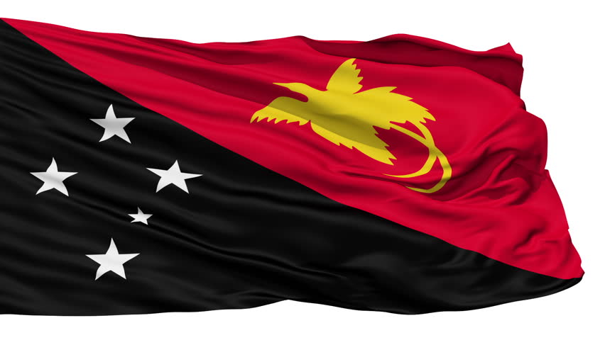 Animation of the full fluttering national flag of Papua New Guinea isolated on