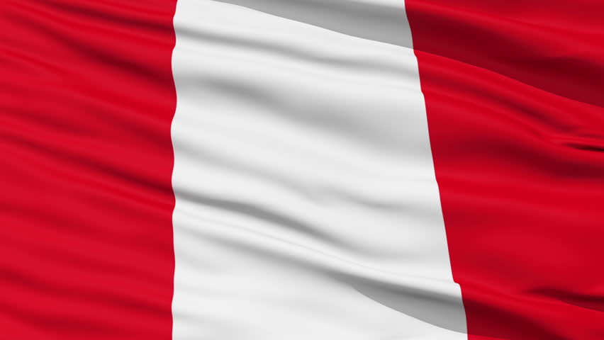 Closeup cropped view of a fluttering national flag of Peru