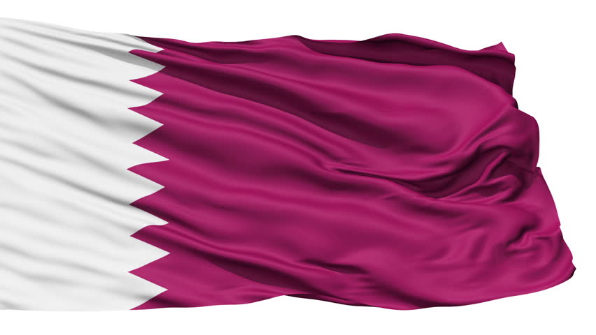 Animation of the full fluttering national flag of Qatar isolated on white