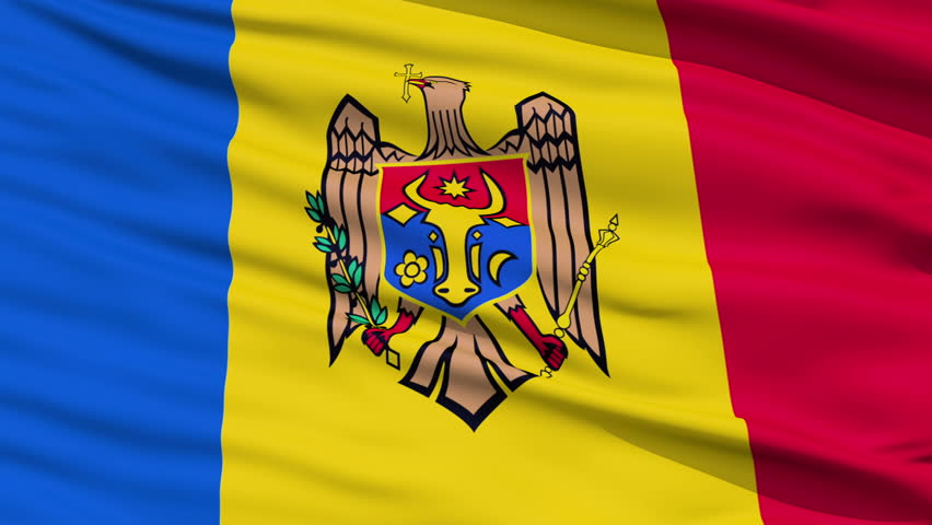 Closeup cropped view of a fluttering national flag of Moldova