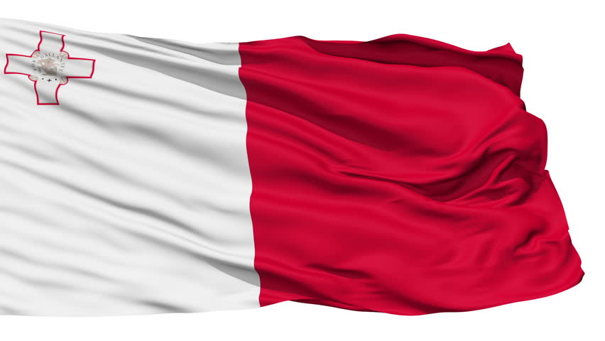 Animation of the full fluttering national flag of Malta isolated on white