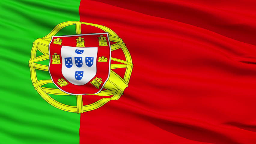 Closeup cropped view of a fluttering national flag of Portugal