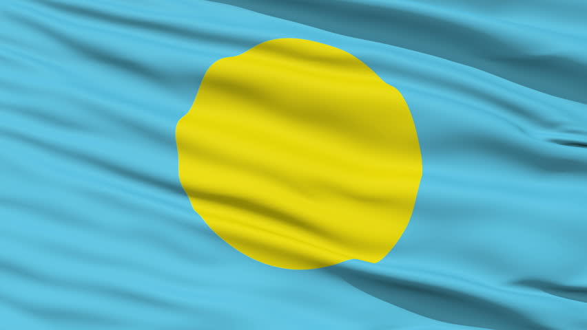 Closeup cropped view of a fluttering national flag of Palau