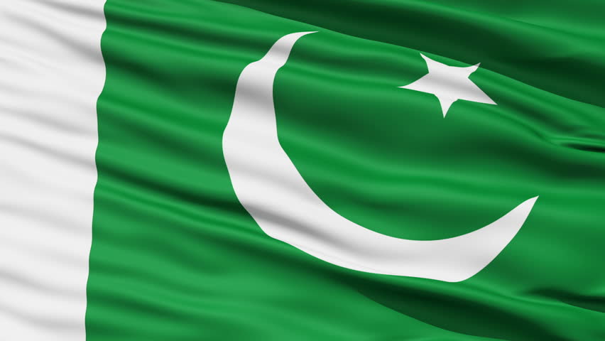 Closeup cropped view of a fluttering national flag of Pakistan