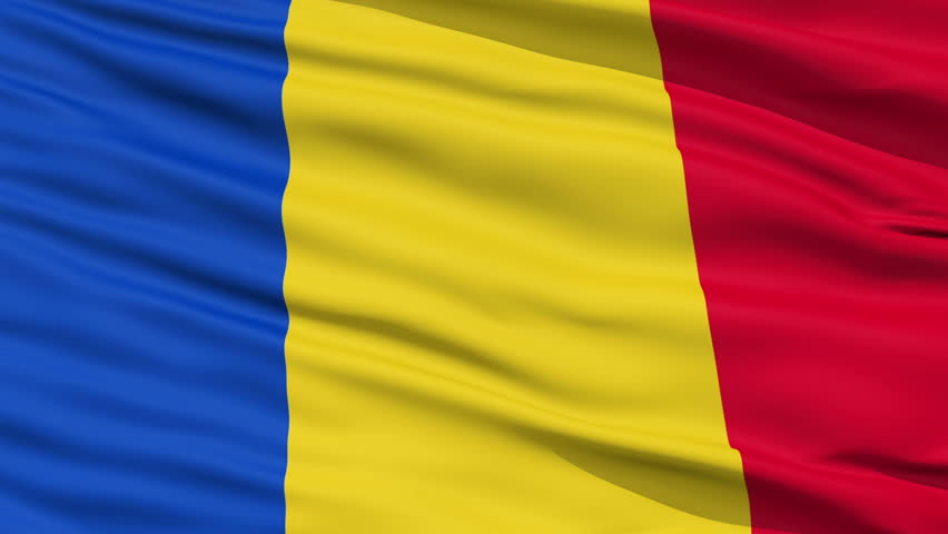 Closeup cropped view of a fluttering national flag of Romania