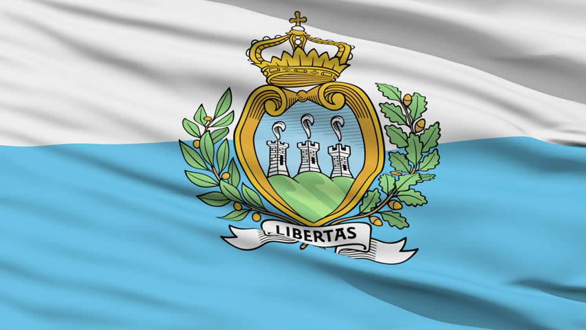 Closeup cropped view of a fluttering national flag of Sanmarino