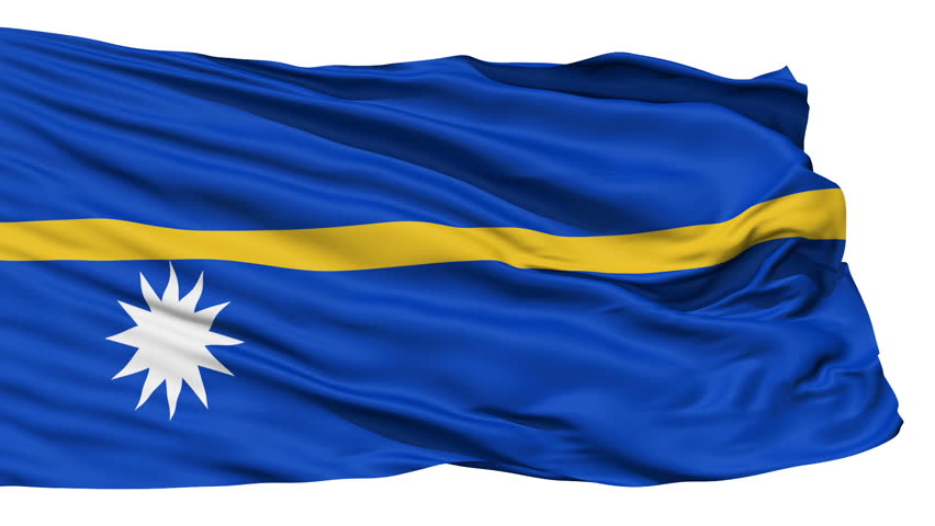 Animation of the full fluttering national flag of Nauru isolated on white