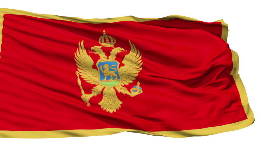 Animation of the full fluttering national flag of Montenegro isolated on white