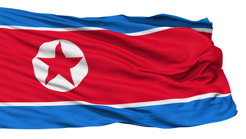 Animation of the full fluttering national flag of North Korea isolated on white