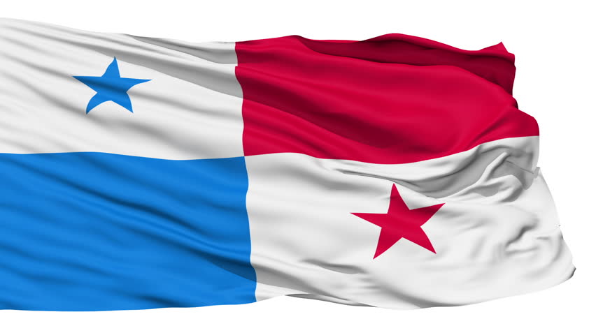 Animation of the full fluttering national flag of Panama isolated on white