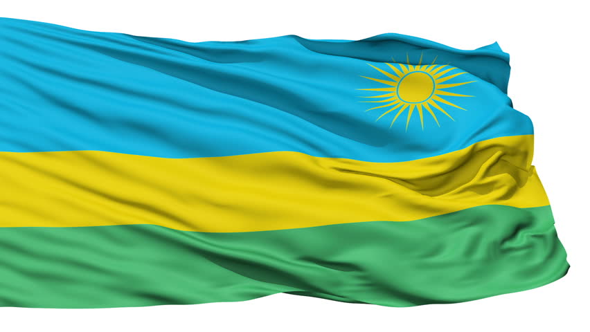 Animation of the full fluttering national flag of Rwanda isolated on white