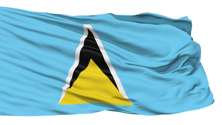 Animation of the full fluttering national flag of Saint Lucia isolated on white