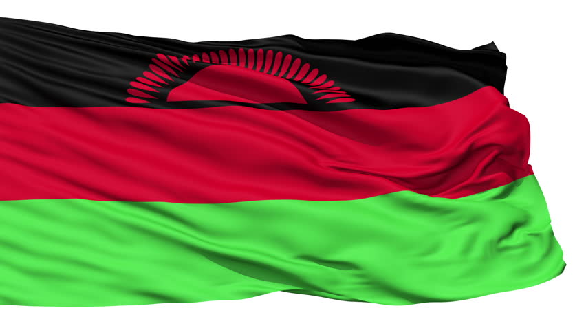 Animation of the full fluttering national flag of Malawi isolated on white
