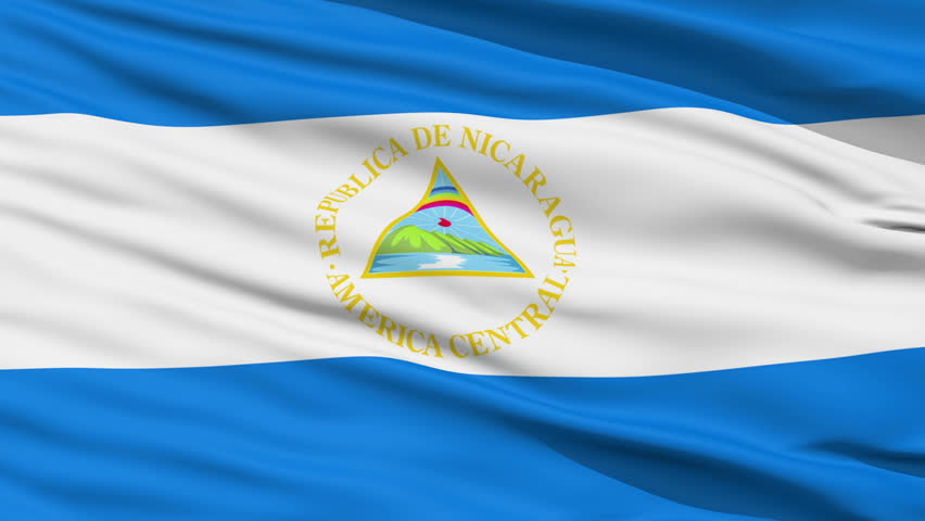 Closeup cropped view of a fluttering national flag of Nicaragua