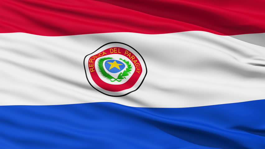 Cloaseup cropped view of a fluttering national flag of Paraguay