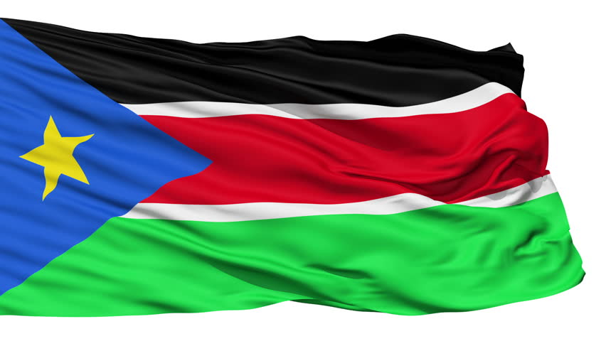 Animation of the full fluttering national flag of South Sudan isolated on white