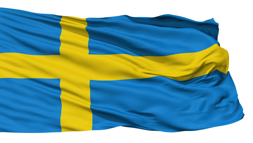 Animation of the full fluttering national flag of Sweden isolated on white