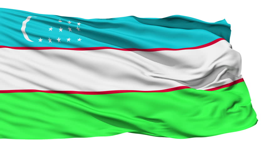 Animation of the full fluttering national flag of Uzbekistan isolated on white