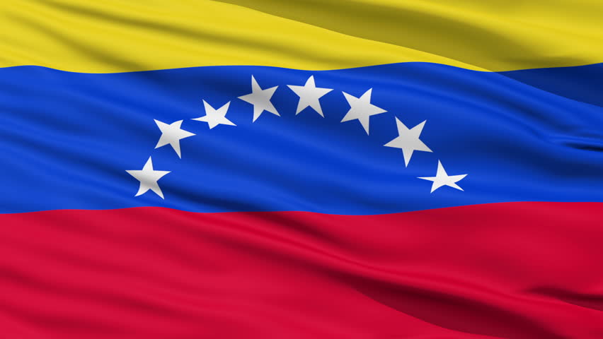 Closeup cropped view of a fluttering national flag of Venezuela