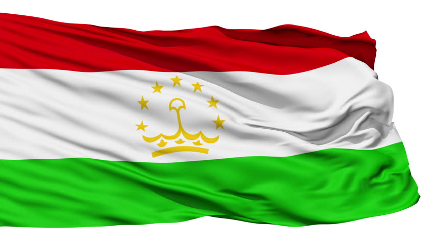 Animation of the full fluttering national flag of Tajikistan isolated on white