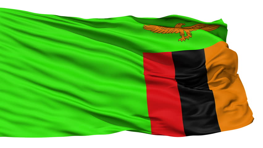 Animation of the full fluttering national flag of Zambia isolated on white