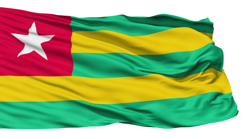 Animation of the full fluttering national flag of Togo isolated on white