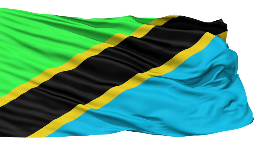 Animation of the full fluttering national flag of Tanzania isolated on white