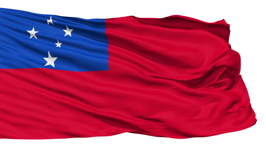 Animation of the full fluttering national flag of Samoa isolated on white