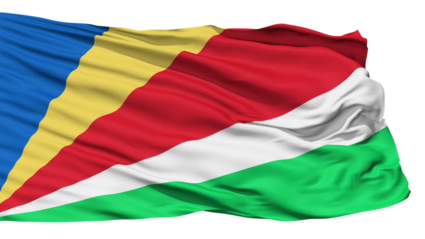 Animation of the full fluttering national flag of Seychelles isolated on white