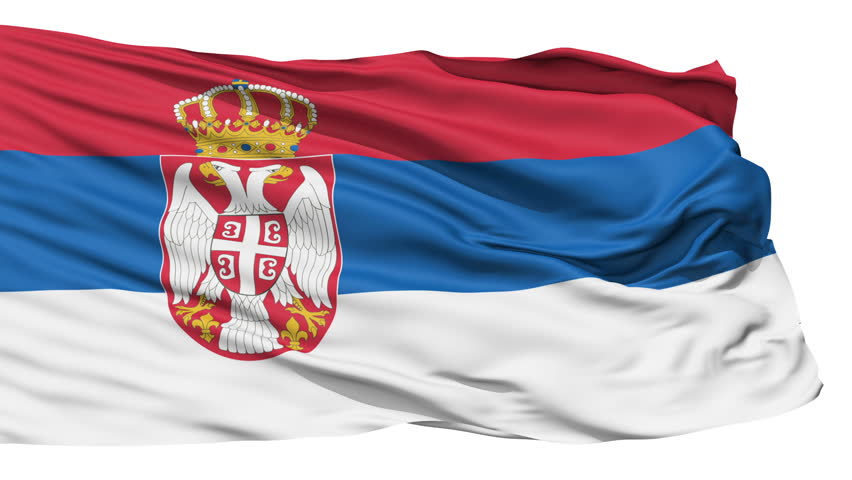 Animation of the full fluttering national flag of Serbia isolated on white