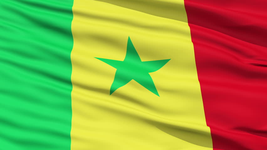Closeup cropped view of a fluttering national flag of Senegal