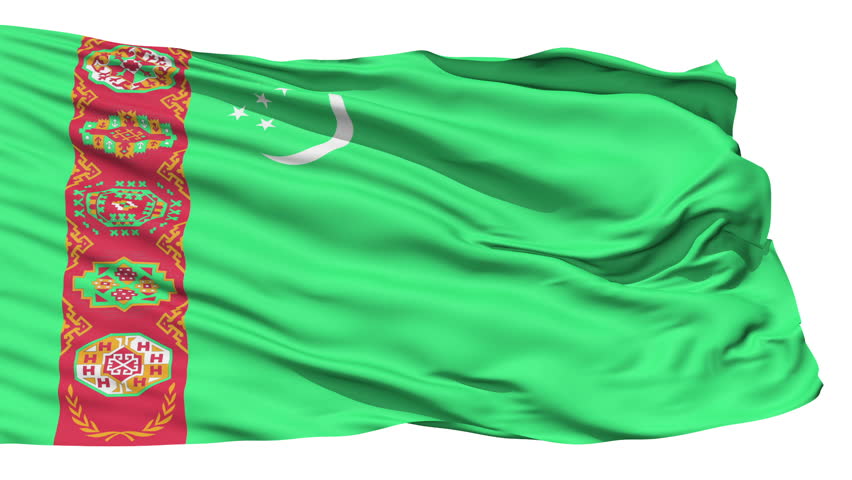 Animation of the full fluttering national flag of Turkmenistan isolated on white
