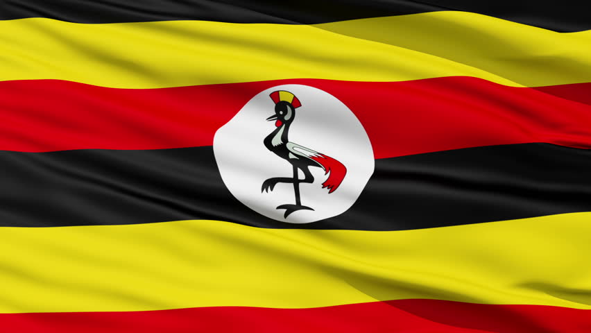 Closeup cropped view of a fluttering national flag of Uganda