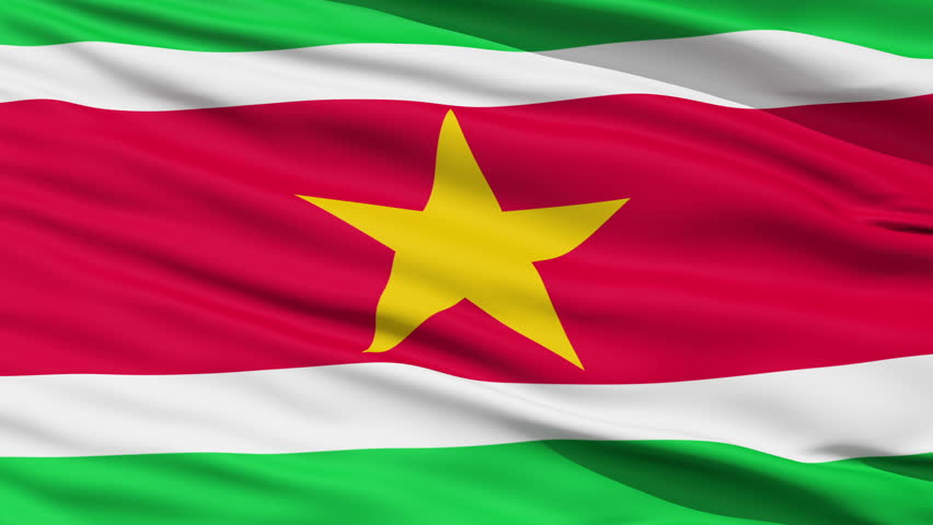 Closeup cropped view of a fluttering national flag of Suriname