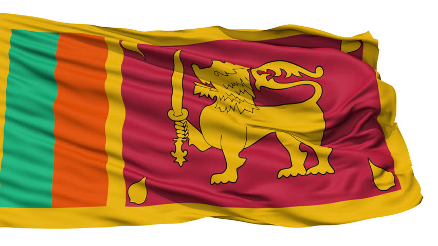 Animation of the full fluttering national flag of Sri Lanka isolated on white