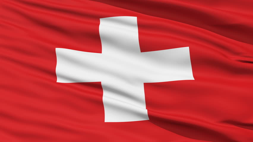 Closeup cropped view of a fluttering national flag of Switzerland