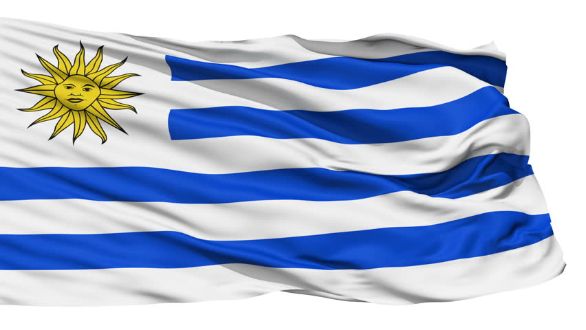 Animation of the full fluttering national flag of Uruguay isolated on white