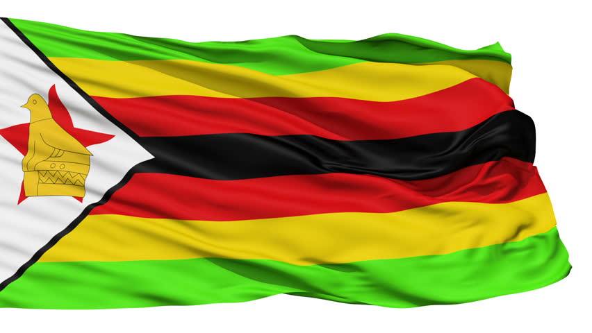 Animation of the full fluttering national flag of Zimbabwe isolated on white