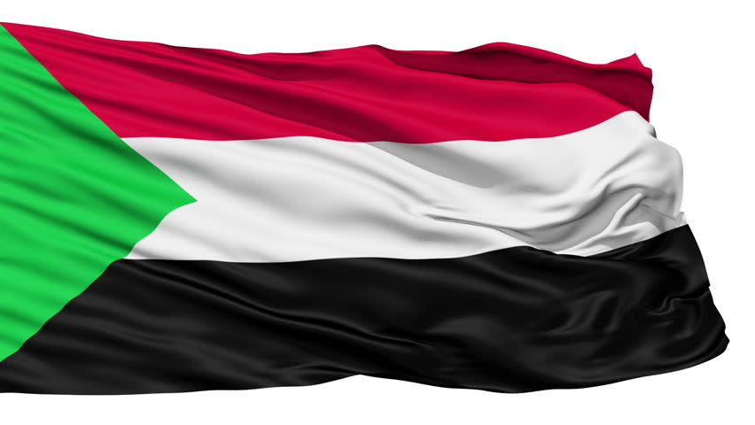 Animation of the full fluttering national flag of Sudan isolated on white