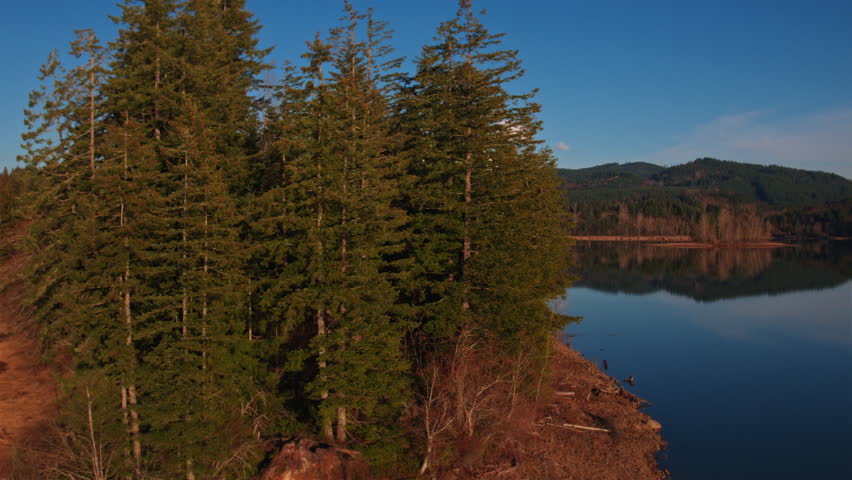 Mount Rainier aerial view from Alder Lake in Washington state.
Alder Lake in Washington. February 2017.