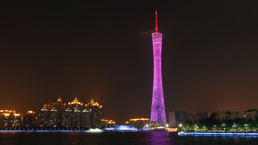 GUANGZHOU - MAY 12: Time lapse of Guangzhou Pearl River and TV Tower At Night,